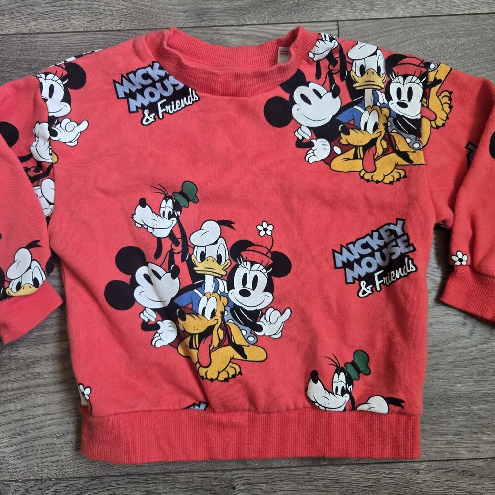 Disney H&M Mickey Mouse Friends Sweatshirt Red 2T Toddler AOP Kidcore Pullover